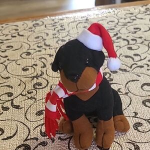 Festive Rotweiler Plush Ornament with Santa Hat